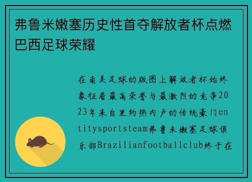 弗鲁米嫩塞历史性首夺解放者杯点燃巴西足球荣耀
